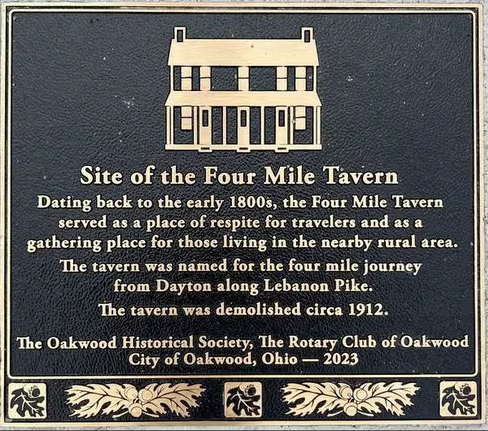 Four Mile Tavern marker:
Dating back to the early 1800s, the Four Mile Tavern served as a place of respite for travelers and as a gathering place for those living in the nearby rural area.
The tavern was named for the four mile journey from Dayton along Lebanon Pike.
The tavern was demolished circa 1912.